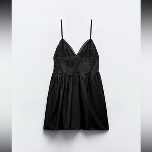 ZARA SHORT EMBROIDERED DRESS - XXS - BLACK